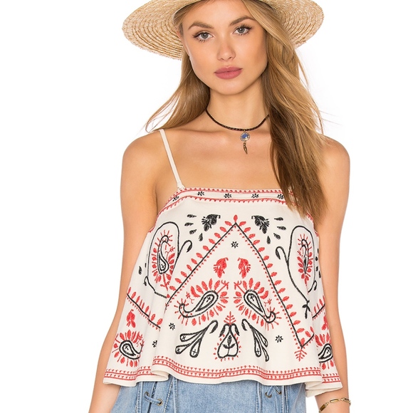 Free People Tops - Free People Flirt Alert Embroidered Tank Top
